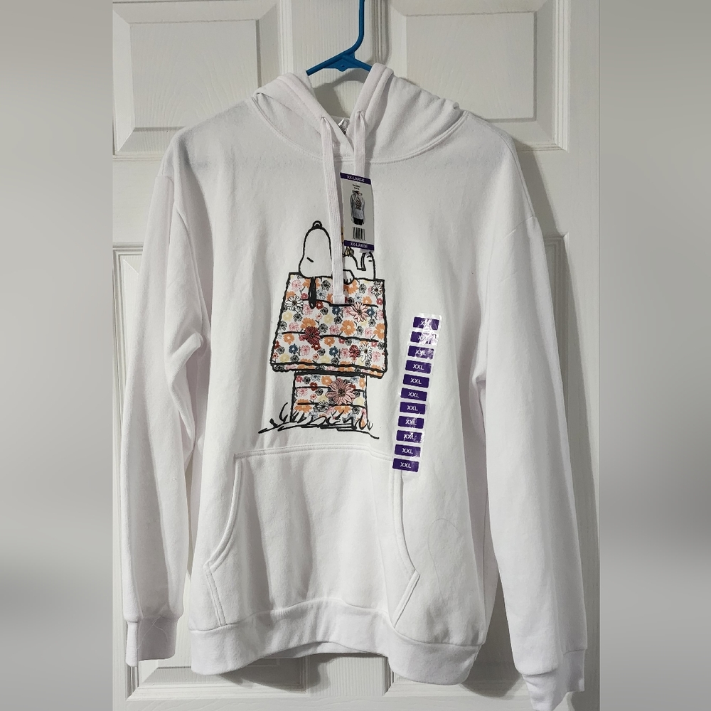 Peanuts Licensed Womens Snoopy Embroidered Pullover Hoodie Sweatshirt White